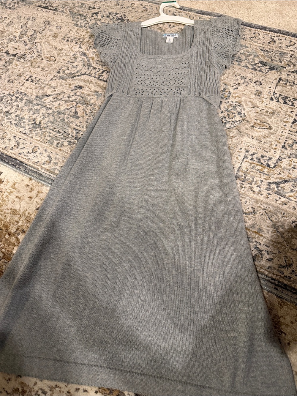 Old Navy Light Gray Crochet Yoke Knit Dress